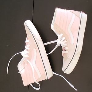 Vans pink hi top skate shoes